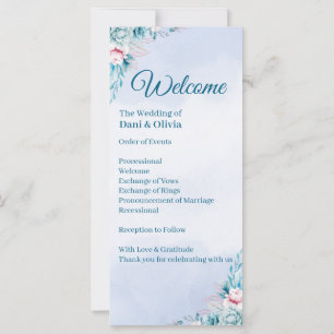 Teal Floral Wedding Ceremony Program