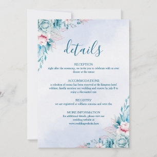 Teal Floral Wedding Details Information Card