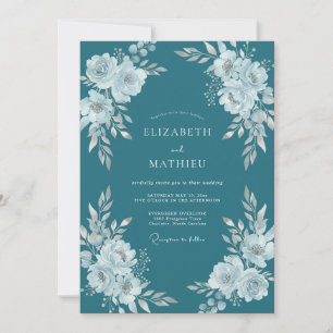 Teal Floral Wedding Invitation