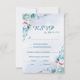 Teal Floral Wedding RSVP Response Card