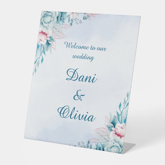 Teal Floral Wedding Welcome Sign (Front)
