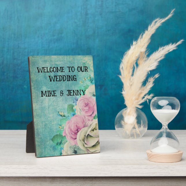 TEAL FLORAL WEDDING WELCOME SIGN PLAQUE (Side)