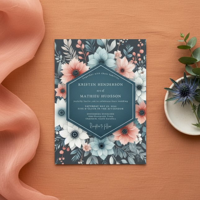 Teal Floral Whimsy Wedding Invitation (Creator Uploaded)