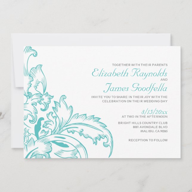 Teal Flourish Wedding Invitations (Front)