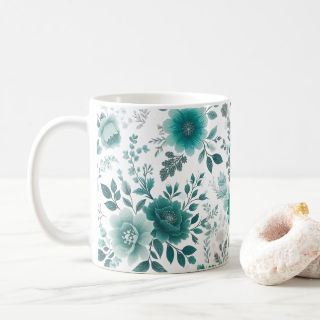 💐Teal Flower Delight Coffee Mug (With Donut)