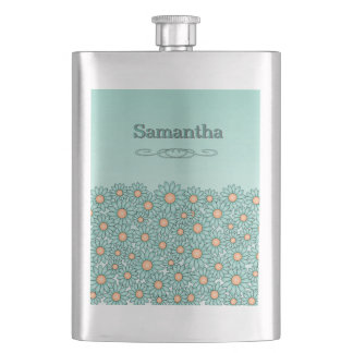 Teal Flower Stainless Steel Flask
