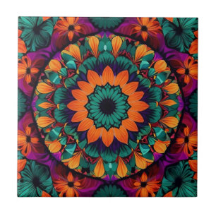 Teal flower with black centre tile