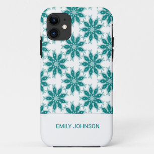 Teal flowers custom name white Case-Mate iPhone case