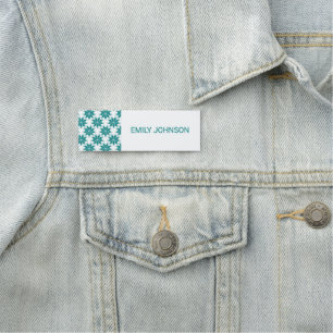 Teal flowers custom name white tag