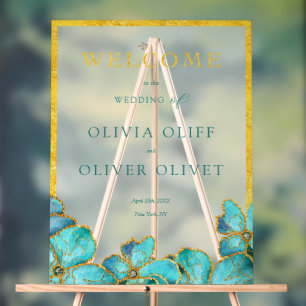 Teal Flowers Wedding Welcome Acrylic Sign