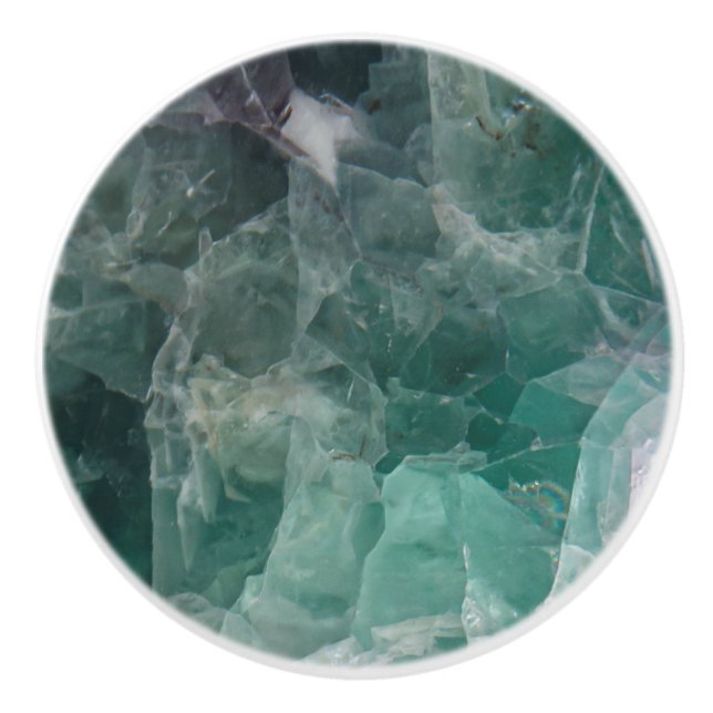 Teal Fluorite Healing Crystals Ceramic Knob (Front)