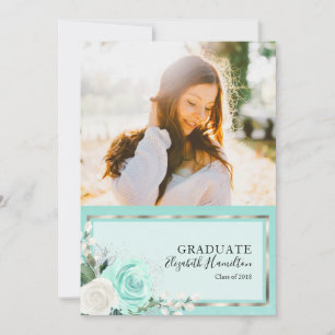 Teal & Foil Silver Photo Graduation Announcement