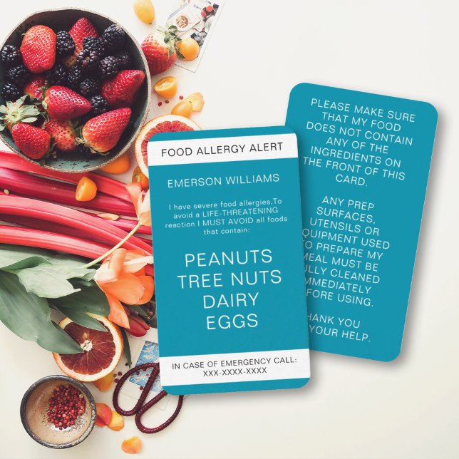 Teal Food Allergy Alert Personalised Chef Card (Creator Uploaded)