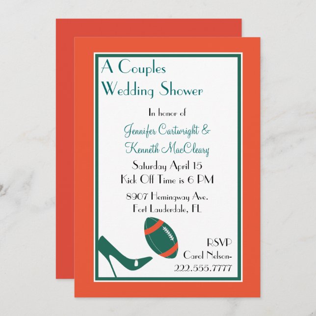 Teal Football Couples Wedding Shower Invitation (Front/Back)