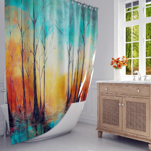 Teal Forest On Fire Shower Curtain
