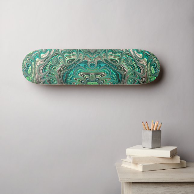 Teal Fractal Paua Abalone Shell Nautical Theme Art Skateboard (Wall Art (Horz))