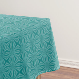 Teal Fractal Red Monogram White Circle Tablecloth