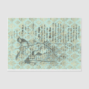Teal french Birds  18lb decoupage Tissue Paper