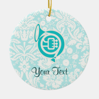 Teal French Horn Ceramic Tree Decoration