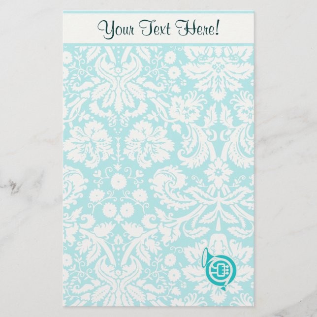 Teal French Horn Stationery (Front)