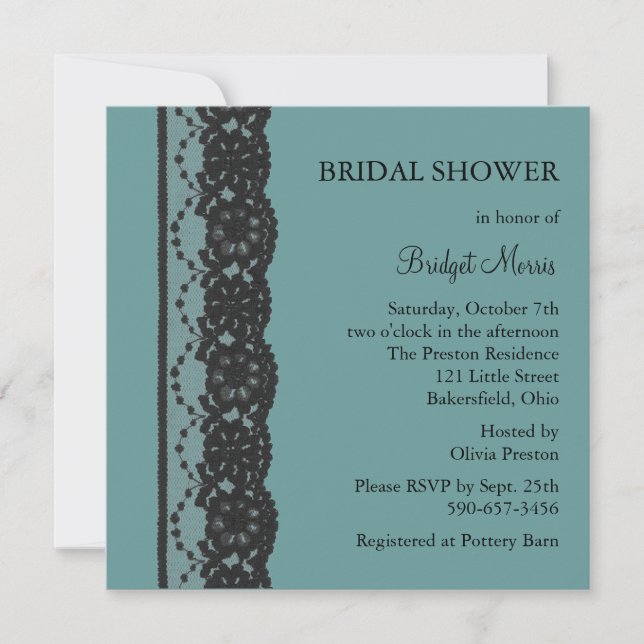 Teal French Lace Bridal Shower 2 Invitation (Front)