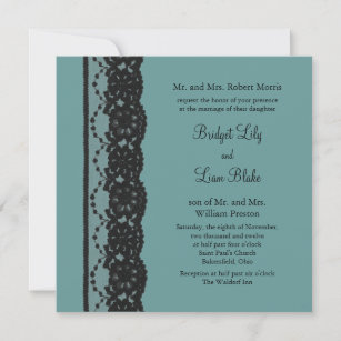 Teal French Lace Wedding Invitation