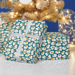 Teal Fried Eggs Pattern Wrapping Paper