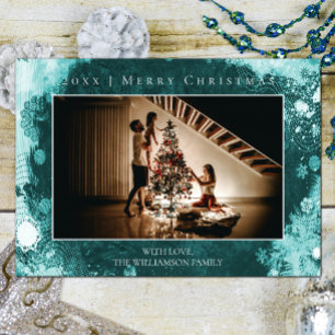 Teal Frosted Snowflakes Christmas Photo Card