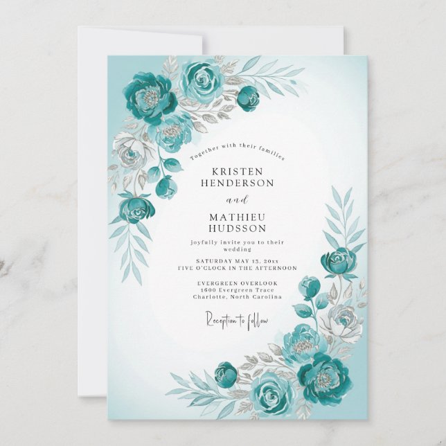 Teal Frosty Winter Wedding Invitation (Front)