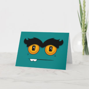 Teal Funny Face With A Unibrow Birthday Card