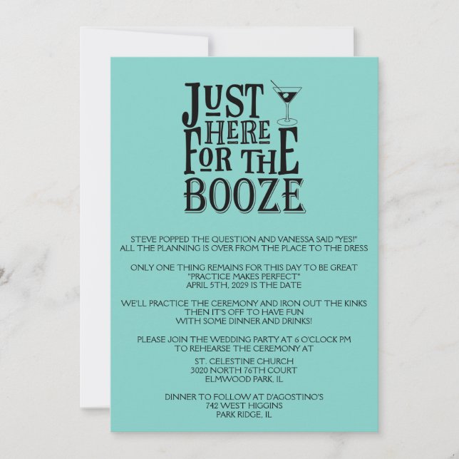 Teal Funny Wedding Rehearsal Dinner Invitation (Front)