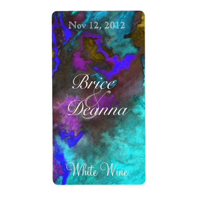 Teal Fusion 2 Wedding Wine Label (Front)