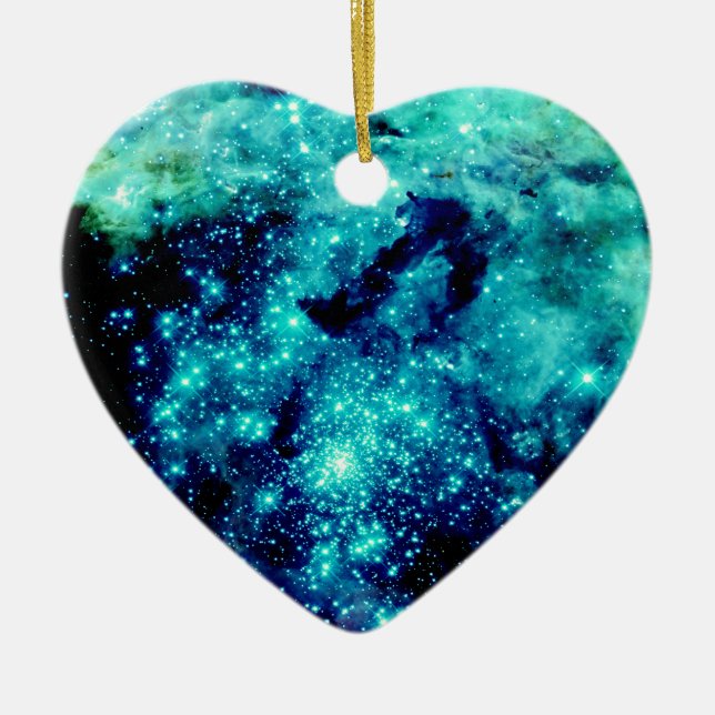 Teal Galaxy Ceramic Tree Decoration (Front)