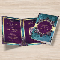 Teal Galaxy Purple Mandala QR Code Indian Wedding