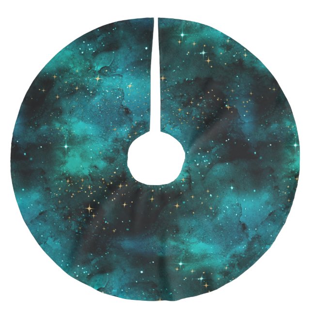 Teal Galaxy Series Design 1 Brushed Polyester Tree Skirt (Front)