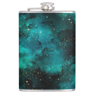 Teal Galaxy Series Design 1  Hip Flask