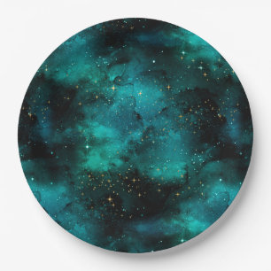 Teal Galaxy Series Design 1 Paper Plate