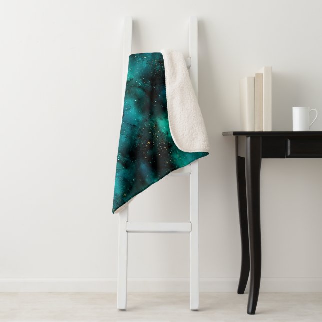 Teal Galaxy Series Design 1  Sherpa Blanket (In Situ)