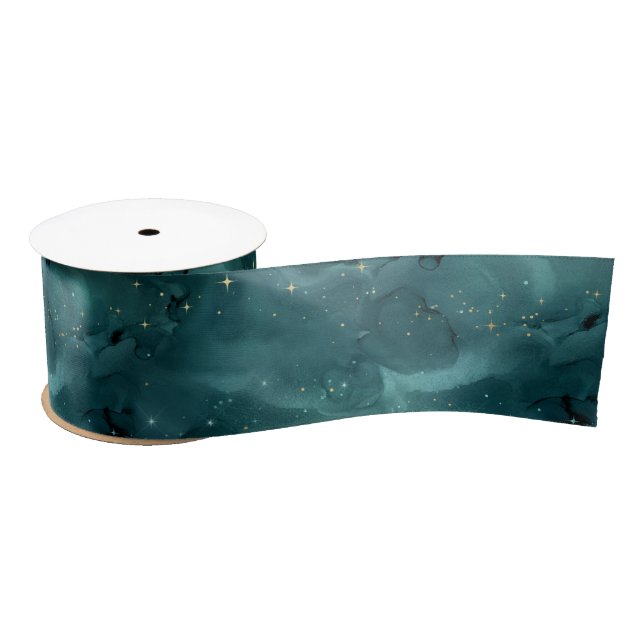 Teal Galaxy Series Design 2  Satin Ribbon (Spool)