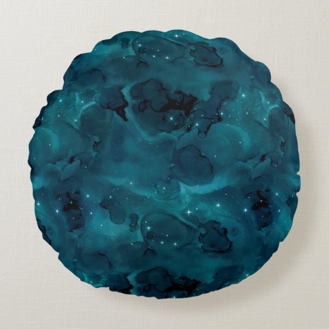 Teal Galaxy Series Design 5 Round Cushion (Front)