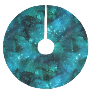 Teal Galaxy Series Design 6  Brushed Polyester Tree Skirt