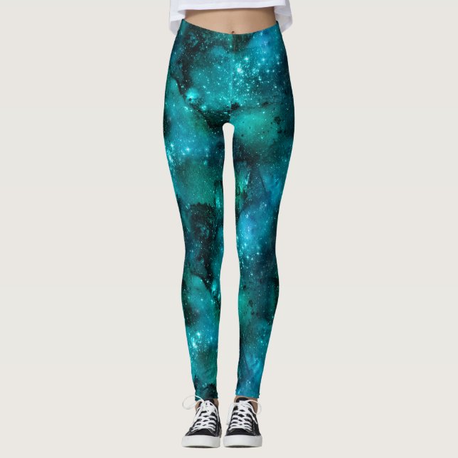 Teal Galaxy Series Design 6  Leggings (Front)