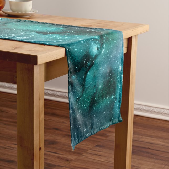Teal Galaxy Series Design 6  Long Table Runner (In Situ)