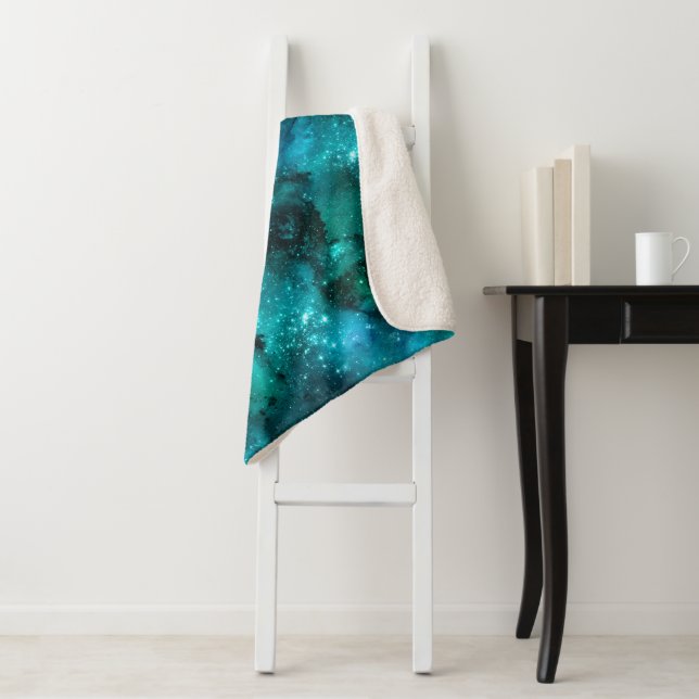 Teal Galaxy Series Design 6   Sherpa Blanket (In Situ)