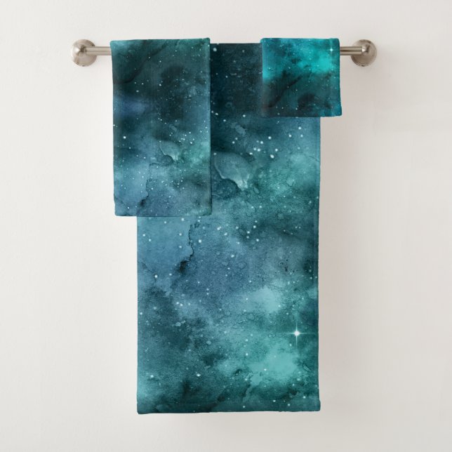 Teal Galaxy Series Design 7 Bath Towel Set (Insitu)