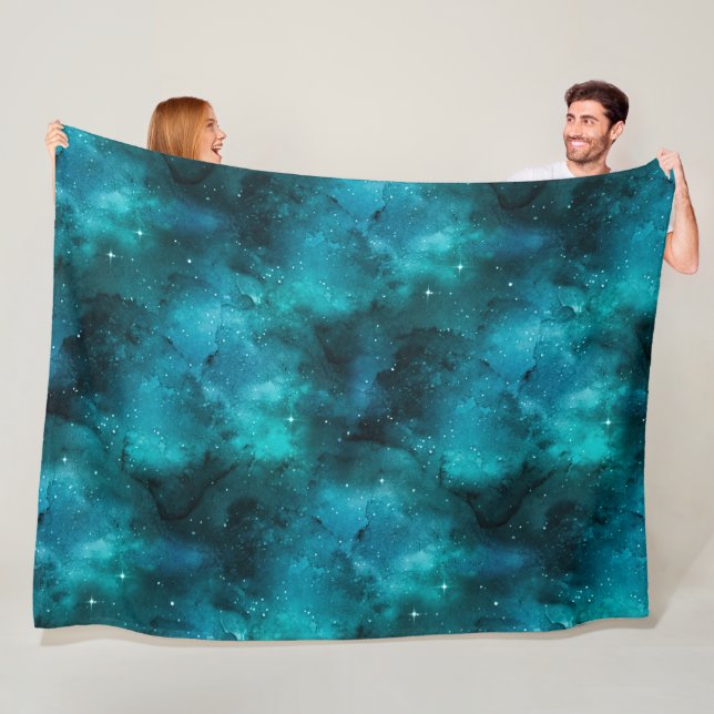 Teal Galaxy Series Design 7  Fleece Blanket (In Situ)