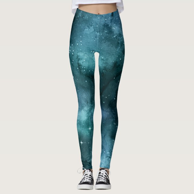 Teal Galaxy Series Design 7  Leggings (Front)