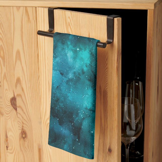 Teal Galaxy Series Design 7 Tea Towel (Thirds Fold)