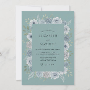 Teal Gentle Floral Arch Wedding Invitation