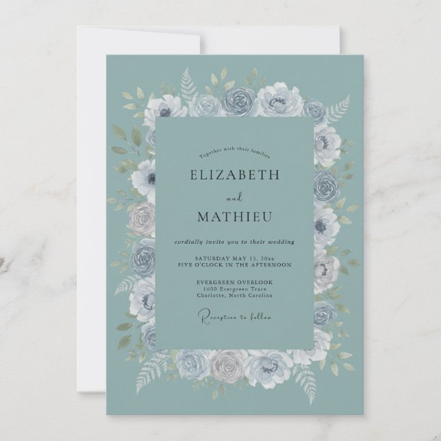 Teal Gentle Floral Arch Wedding Invitation (Front)